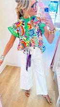 Cream Mix Floral Flutter Sleeve Top