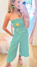 Green Striped Off Shoulder Jumpsuit