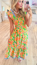 Multi Color Floral Flutter Sleeve Maxi Dress