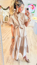 Taupe Tiered Ruffle Collar Midi Dress