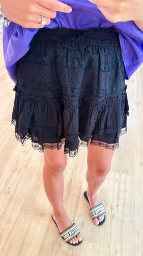 Black Textured Lace Trim Skirt