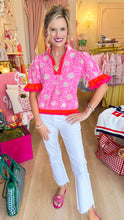 Pink Colorblock Floral Eyelet Top