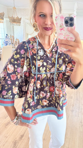 Chocolate Vintage Floral Print Top