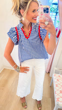 Blue Gingham Flutter Sleeve Top