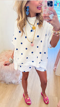 Off White and Royal Blue Polka Dot French Terry Set