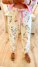 Beige Pink Floral Barrel Jeans