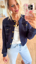 Navy Terry Button Cardigan