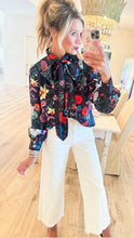 Black Multi Floral Bow Top