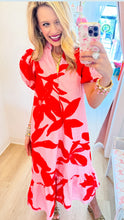 Pink and Red Botanical Eyelet Maxi Dress