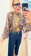 Camel Animal Print Balloon Sleeve Top