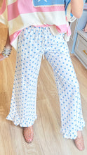 Off White and Light Blue Polka Ruffle Hem Lounge Pants