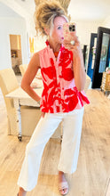Pink Botanical Eyelet Peplum Top