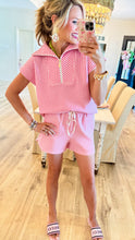 Pink Gingham Quarter Zip Short Set