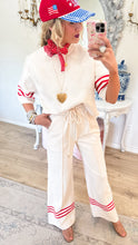 Ecru and Red Stripe Pant Set