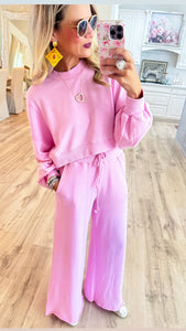Pink Rib Matching Pant Set