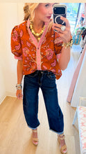 Rust Floral Print Puff Sleeve Top