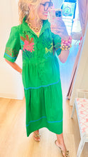 Kelly Green Floral Embroidered Midi Dress