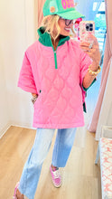 Pink and Green Quilted Puffer Poncho