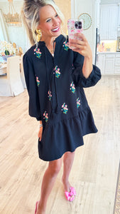 Black Floral Embroidered Lovely Dress