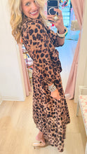 Leopard Print Balloon Sleeve Midi Dress
