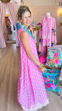 Pink and White Polka Dot Lace Hem Midi Dress