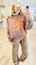 Mocha Bow Print Washed Terry Pullover