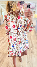 Cream Multi Print Long Sleeve Dress