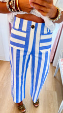 White and Blue Stripe Wide Leg Pants