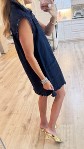 Dark Denim Ruffle Mini Dress