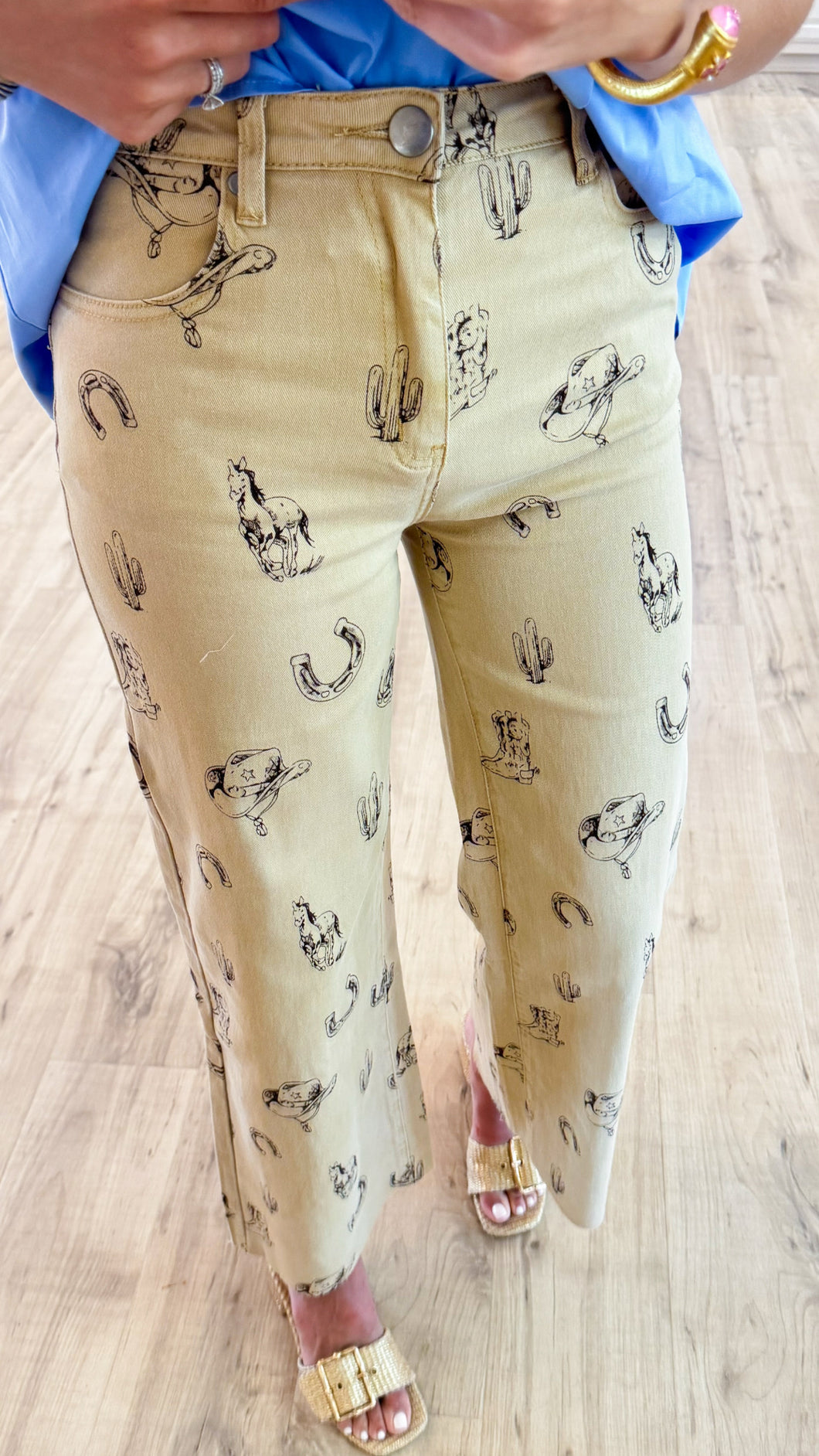 Khaki Cowboy Print Pants