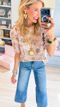 Multi Brocade Floral Puff Sleeve Top