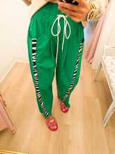 Kelly Green Zebra Contrast Wide Leg Parachute Pants