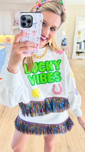 Lucky Vibes Rainbow Fringe Skirt Set