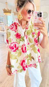 Pink Mix Floral Ruffle Contrast Top