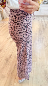 Mauve Animal Print Terry Knit Pants