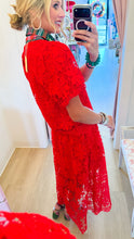 Tomato Red Scallop Lace Skirt Set
