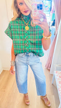 Green Plaid Cap Sleeve Top