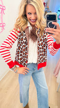 Red Leopard Stripe Combo Cardigan