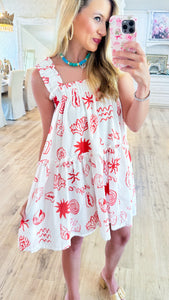 Tomato Abstract Print Tiered Mini Dress