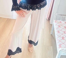 Beige Linen Blend Lace Trim Pants