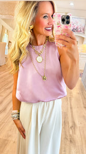 Dusty Mauve Heavy Satin Bubble Hem Top