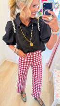 Burgundy Combo Gingham Wide Leg Pants