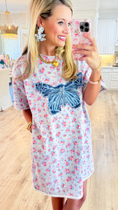 Heather Grey Floral Butterfly Patch Dress