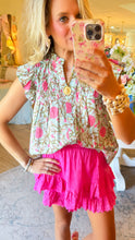 THML Light Blue Flutter Sleeve Floral Top