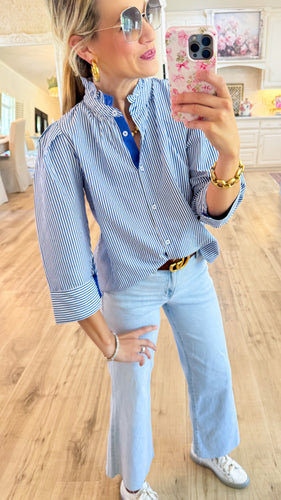 Blue Stripe Button Down Blouse