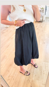 Black High Waisted Bubble Midi Skirt