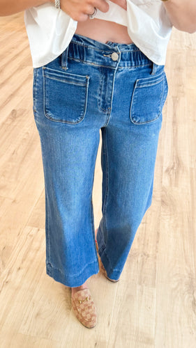 Risen Medium Wash High Rise Cropped Jeans