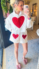 Queen of Sparkle White and Red Jeweled Ruffle Cotton Shorts