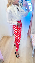 Red and White Polka Dot Barrel Jeans