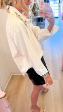 White Rhinestone Collar and Tie Button Up Top
